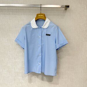 Miu Miu Double-Layer Embroidered Lace Collar Color-Blocked Shirt